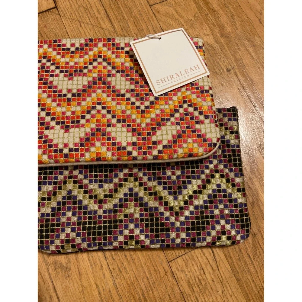 Shirahleah Set of Boho Beaded Zig Zag Wool Pouches‎ Clutch Embellished Hand Bag